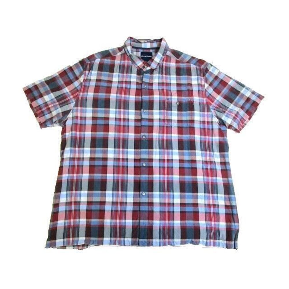 Tommy Bahama Shirt‎ Adult 2XL XXL Button Up Plaid Silk Casual Camp Pocket Men